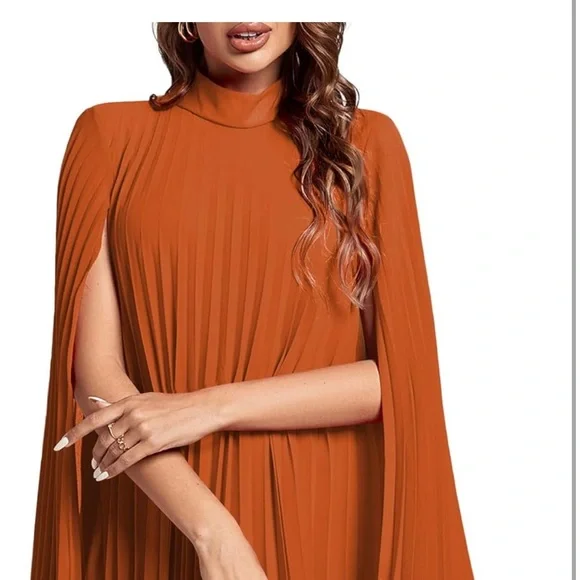 Orange Stunning Pleated Dress | Size M - Picture 3 of 6